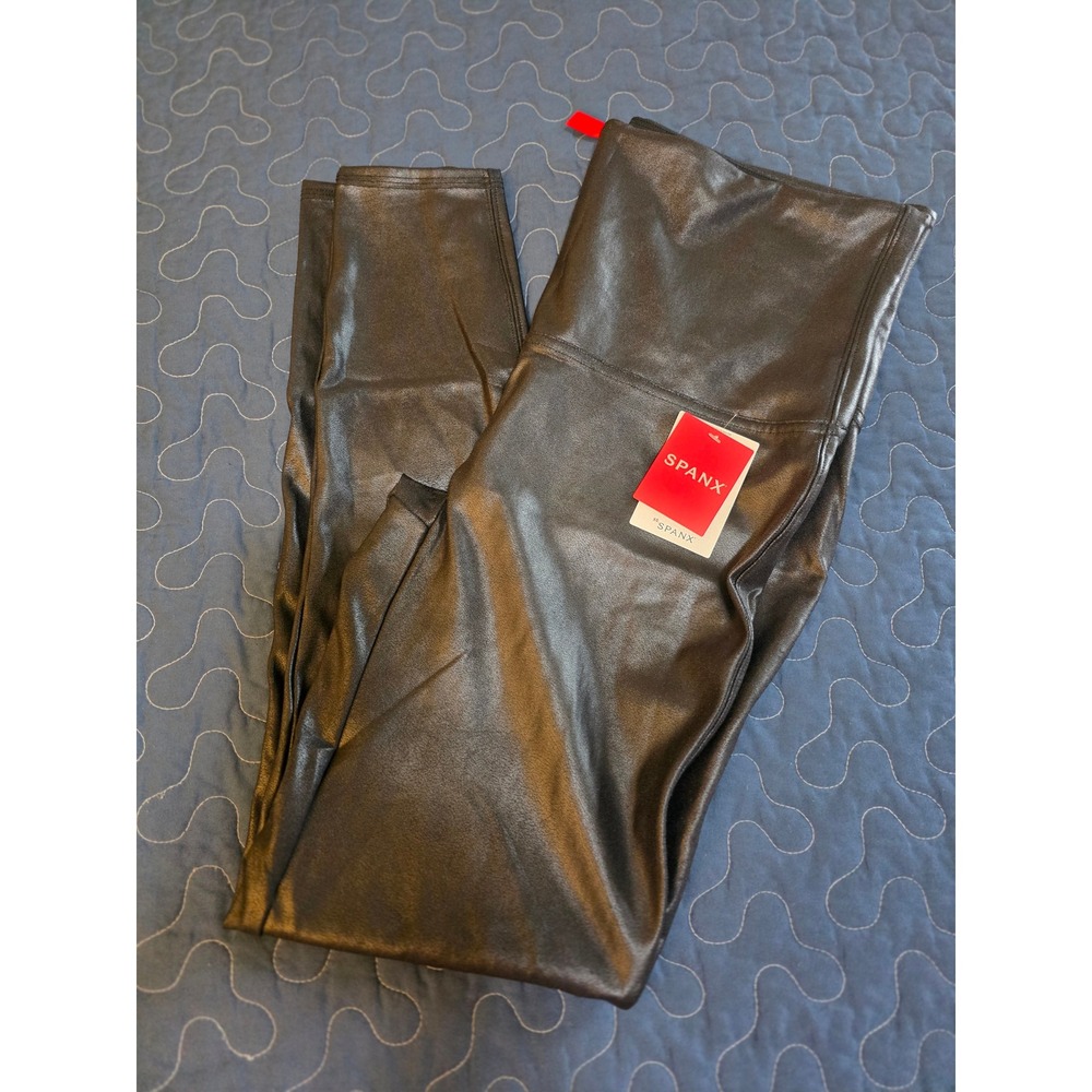 SPANX Faux Leather Leggings Black High Rise Shaping Pants Women's 1X NWT
